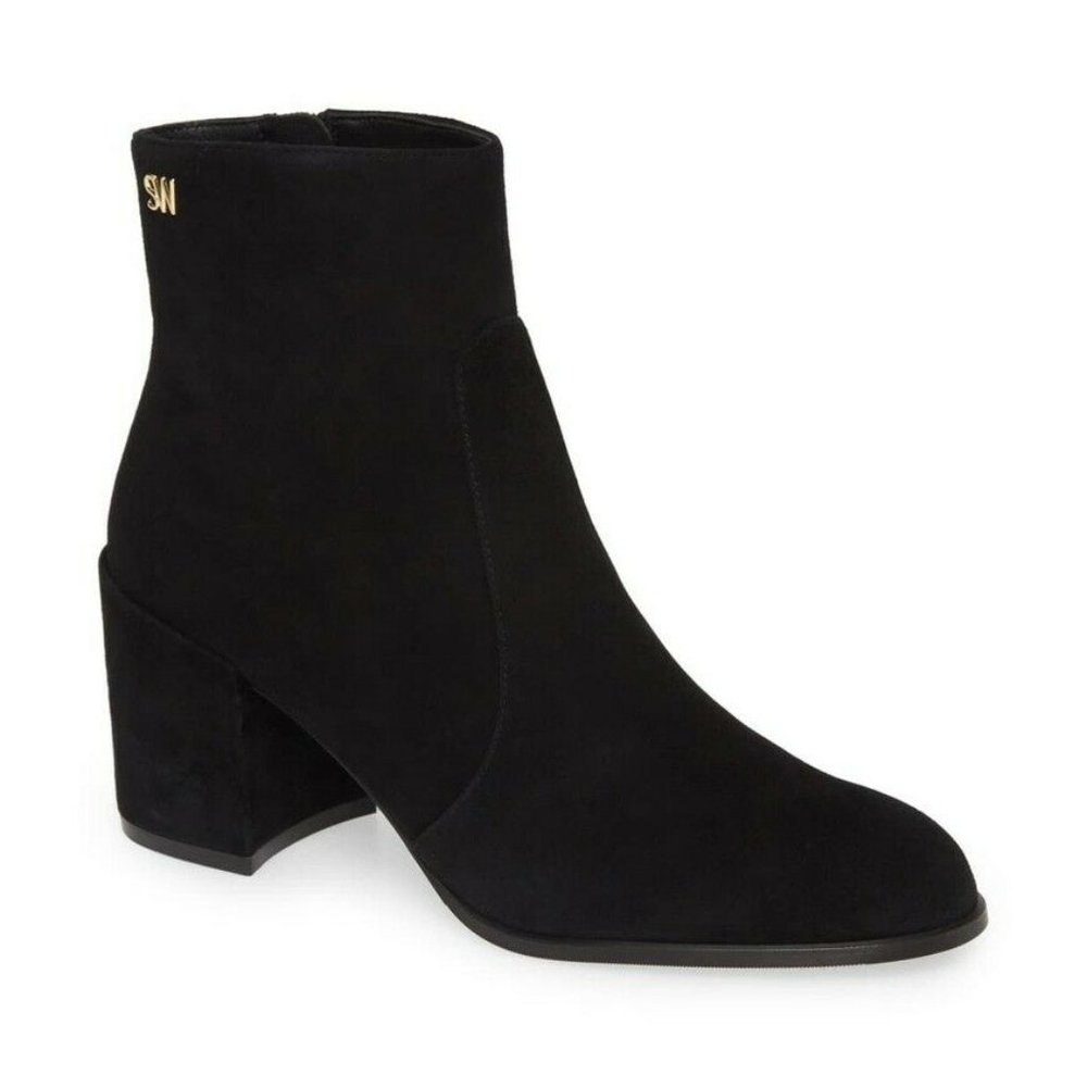$650 STUART WEITZMAN QUINN ANKLE BOOTIE SUEDE BLOCK GOLD LOGO SW 5 (P14)